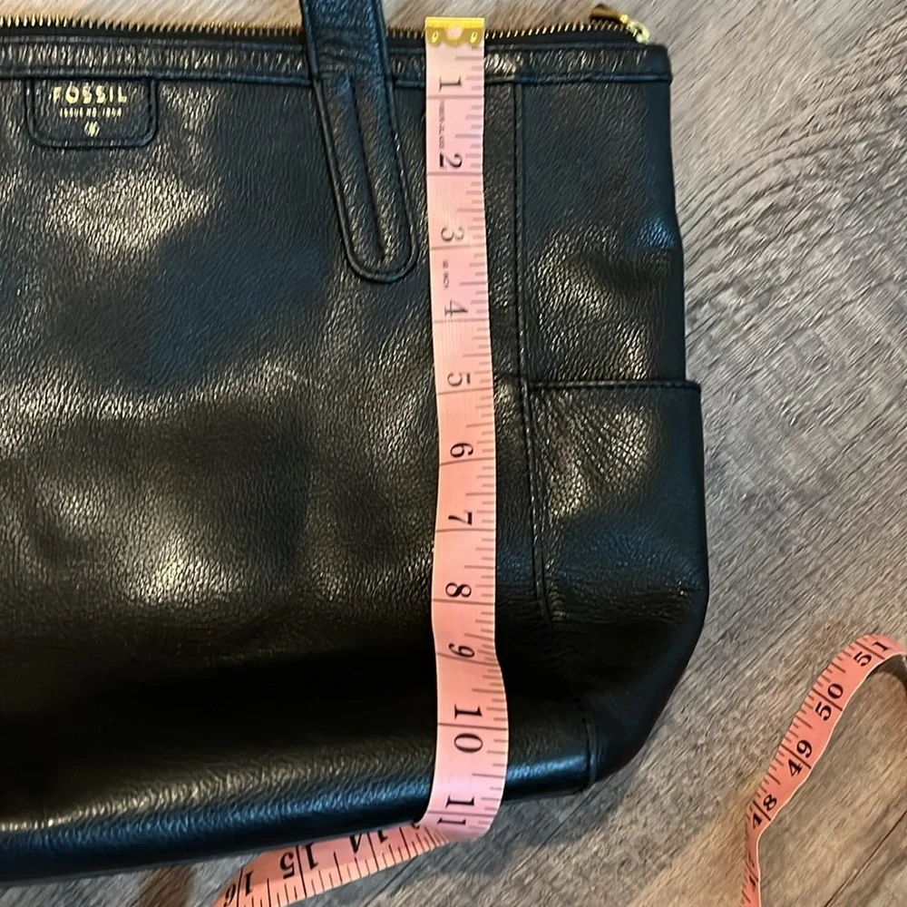 FOSSIL TOTE WALLET SET GENUINE LEATHER BLACK GOLD HARDWARE